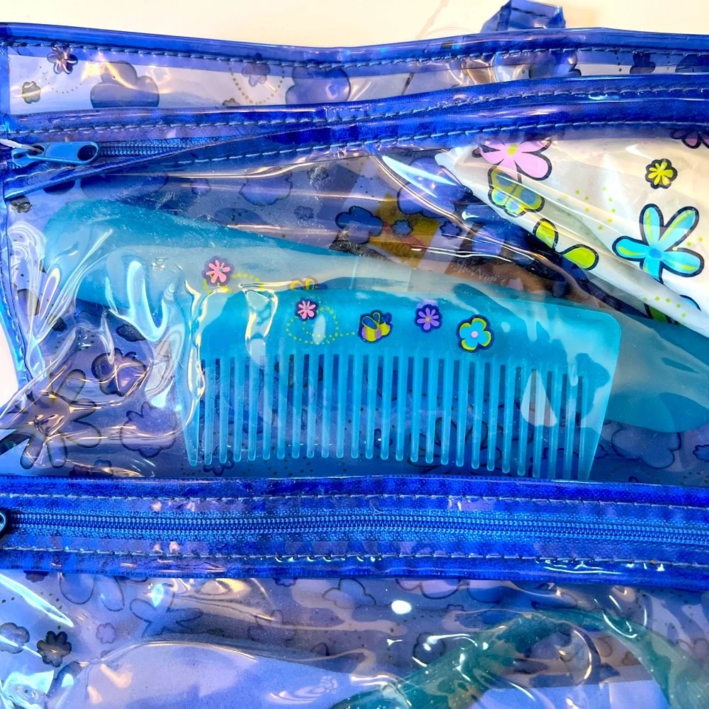Tweens Roll Up Fun Blue Floral Toiletry Bag with Flip Flops! Brand New with Tags